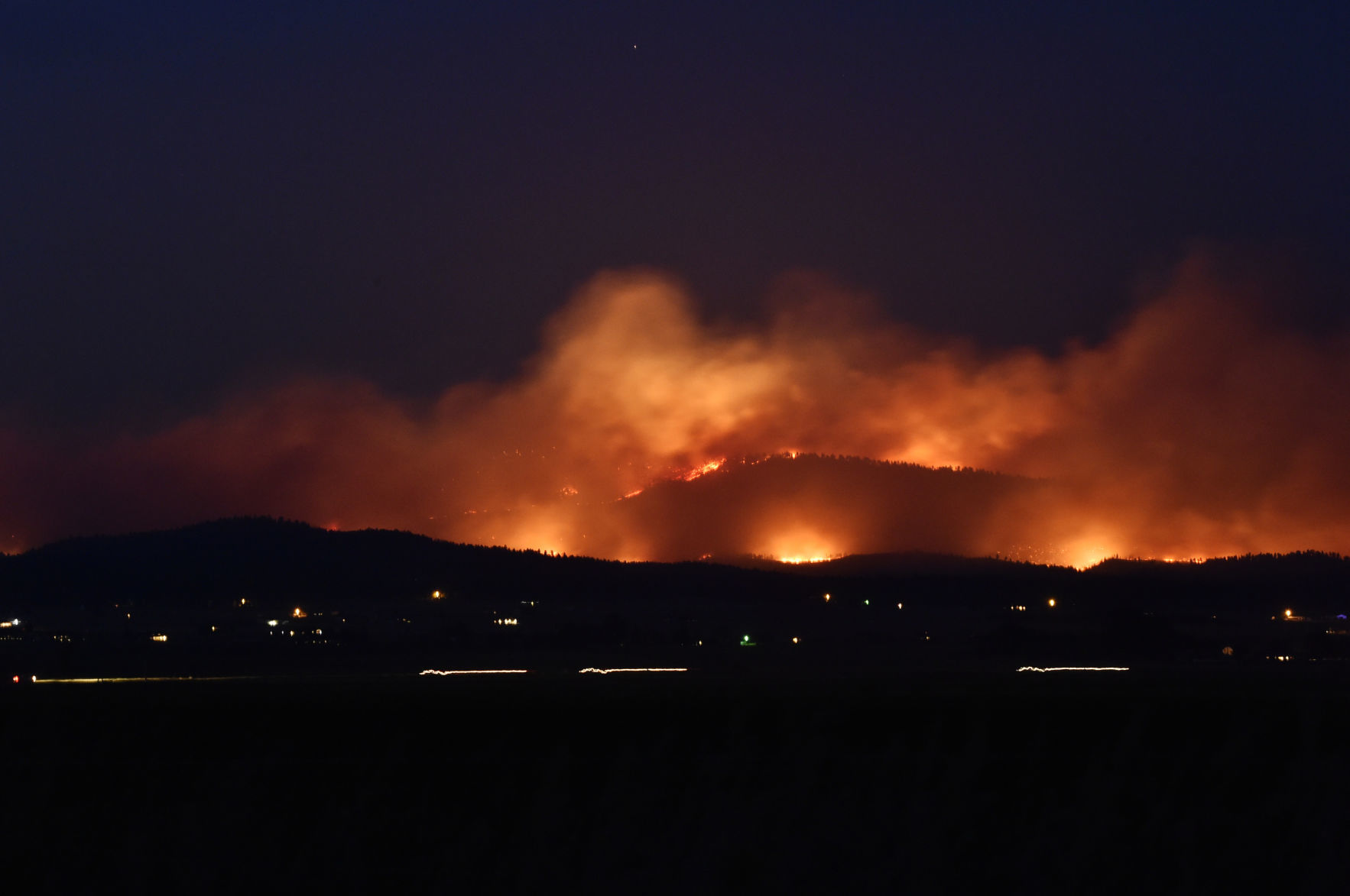 North Hills fire at night